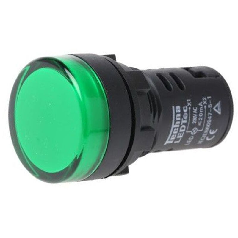 

Luz piloto LED de 22 mm para paneles de control 230 VAC Verde