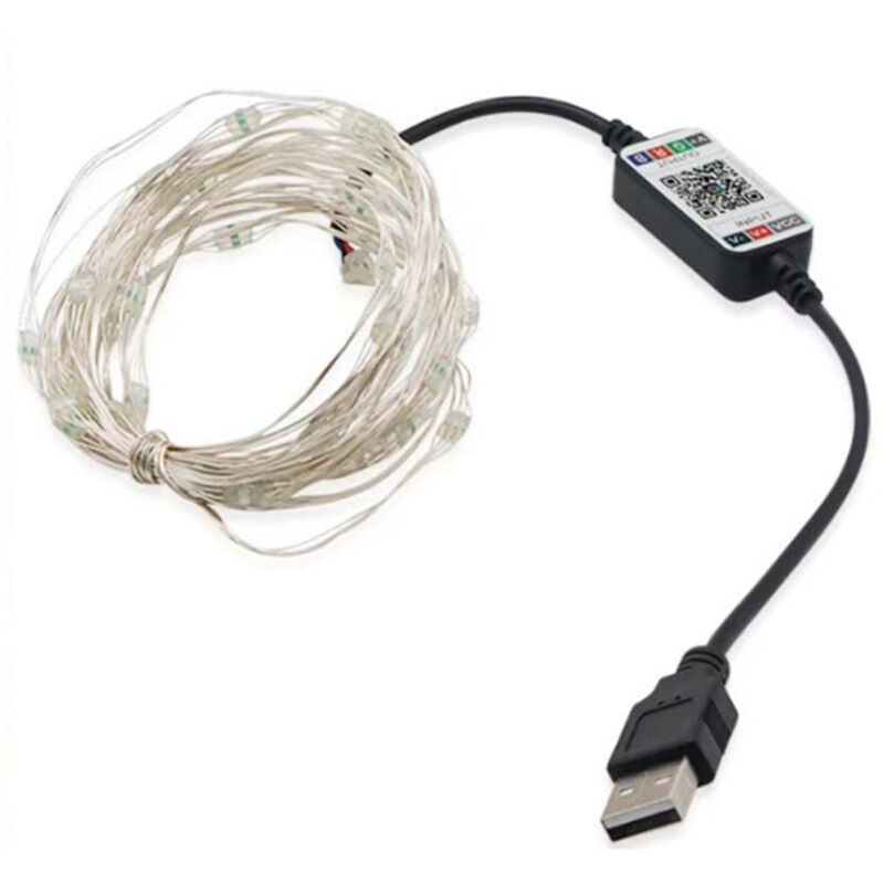 

Luz RGB de musica bluetooth USB, cadena ligera, aplicacion para telefono movil, alambre de cobre, cadena ligera, luz navidena, 5m