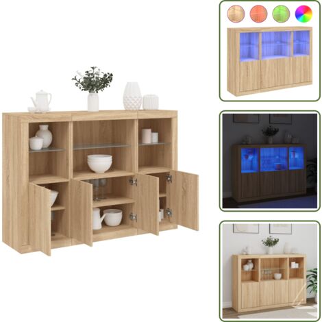 Luz RGB - vidaXL Aparador con luz LED 3 piezas madera de ingeniería roble sonoma - Decoración de salón