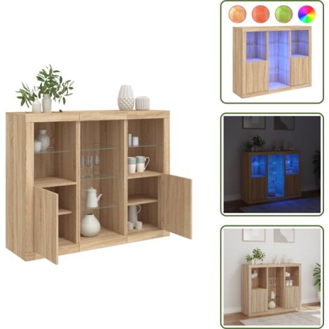 Luz RGB - vidaXL Aparador con luz LED 3 piezas madera de ingeniería roble sonoma - Decoración de salón