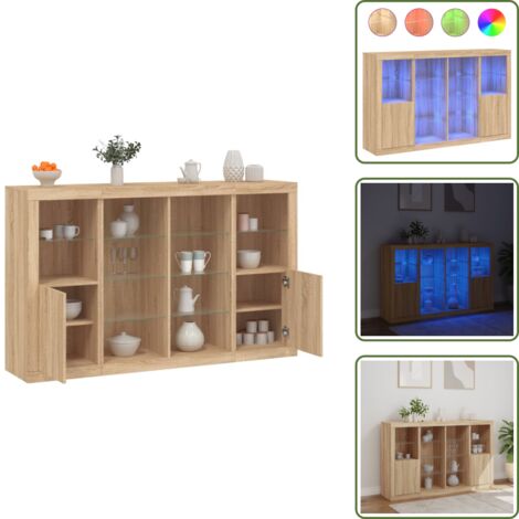 Luz RGB - vidaXL Aparador con luz LED 3 piezas madera de ingeniería roble sonoma - Decoración de salón