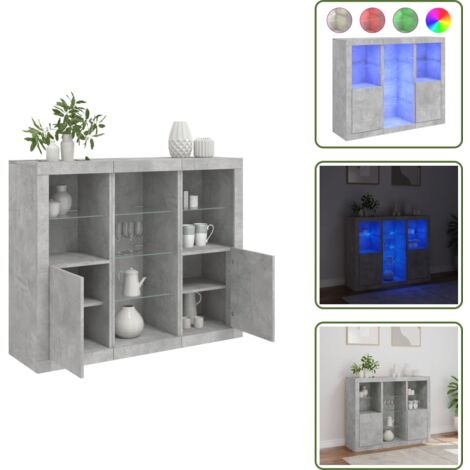Luz RGB - vidaXL Aparador con luz LED 3 pzas madera de ingeniería gris hormigón - Decoración de salón
