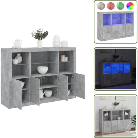 Luz RGB - vidaXL Aparador con luz LED 3 pzas madera de ingeniería gris hormigón - Decoración de salón