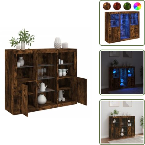 Luz RGB - vidaXL Aparador con luz LED 3 pzas madera de ingeniería roble ahumado - Decoración de hogar