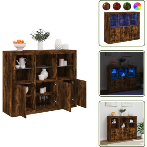 Luz RGB - vidaXL Aparador con luz LED 3 pzas madera de ingeniería roble ahumado - Decoración de hogar
