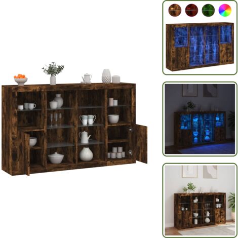 Luz RGB - vidaXL Aparador con luz LED 3 pzas madera de ingeniería roble ahumado - Decoración de salón