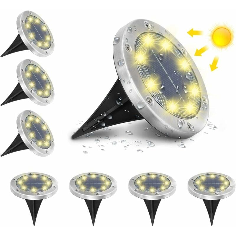 

Abcrital - Luz solar al aire libre Jardín Suelo Exterior 8 LED 3000K Blanco cálido Impermeable IP65 Punto solar exterior Camino Patio Patio Focos