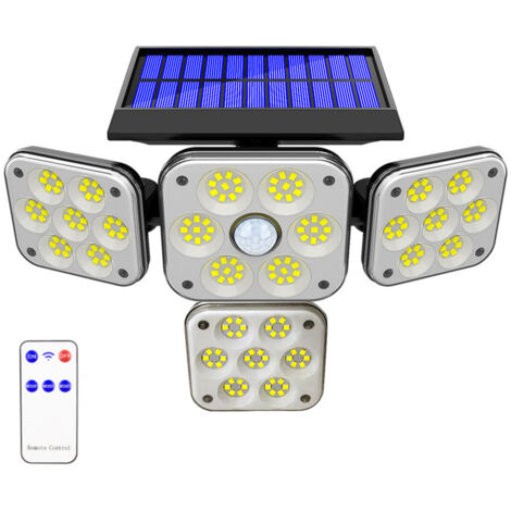 Luz solar ATUPEN 210 LED 2500lm  Detector movimiento y control remoto  3 cabezales seguridad LED  IP65 resistente agua  Aplique pared gran angular 270° con 3 modos (1 ud)
