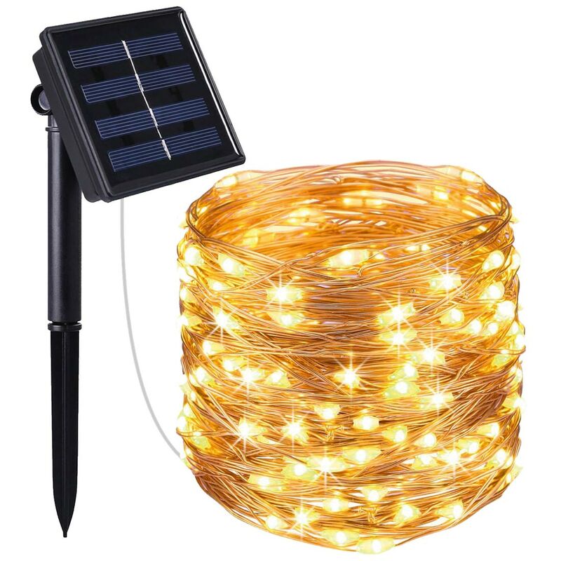 

Luz solar blanca cálida de 100 micro LED en cobre SKINNY SOLAR 11.90m 8 modos