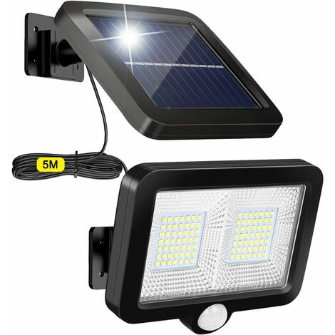 Luz solar con sensor de movimiento, foco solar para exteriores de 98 LED, IP65 resistente al agua, ángulo de haz de 120°, luz solar con cable de 5 m para cobertizo, garaje, jardín, balcón [1 pieza]