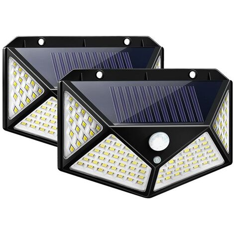 Luz Solar Exterior, [2 Paquete/60LED] 800 Lumens 270°Iluminación de Cuatro Lados Foco Solar con Sensor de Movimiento Impermeable Lámpara Solar 3 Modos para Jardín