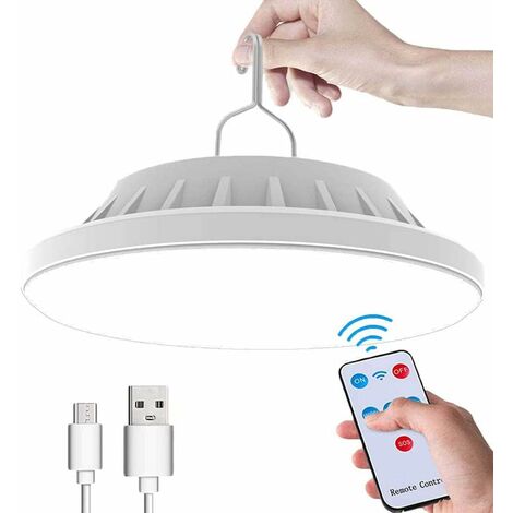 Luz solar para acampar LED recargable por USB con control remoto, 5 modos de luz para tienda IPX7 Lámpara impermeable para acampar con banco de energía para caminatas, huracanes, carga de emergencia