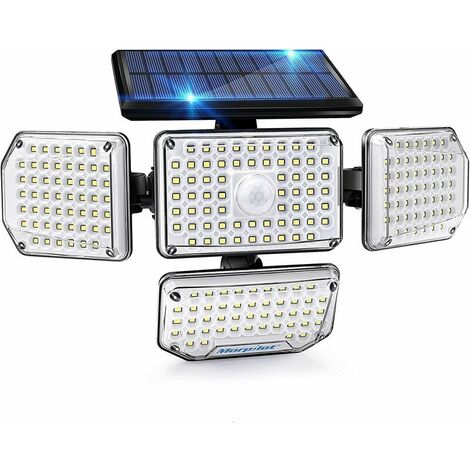 Luz solar para exteriores 1500LM 3 modos Potente luz solar Impermeable 214 LED Luz solar con sensor de movimiento y 2400mAh 360 ° Iluminación de 4 lados para garaje de jardín