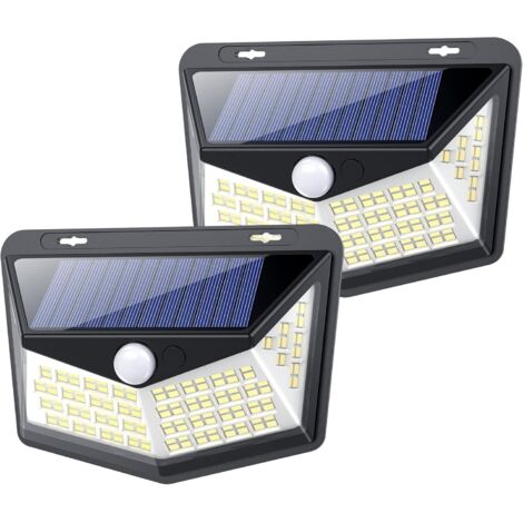 Luz solar para exteriores de 164 LED con sensor de movimiento, superbrillante, ángulo de haz de 270°, IP65 resistente al agua, 1800 mAh, luz de pared solar para patio, garaje y jardín (paquete de 2)