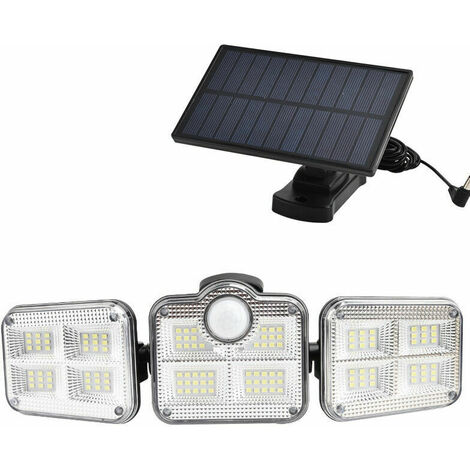 Luz solar para exteriores Luz de pared Luz LED 3 cabezas 122 LED Sensor de movimiento IP65 Lámpara de seguridad impermeableEnergía SolarFonepro