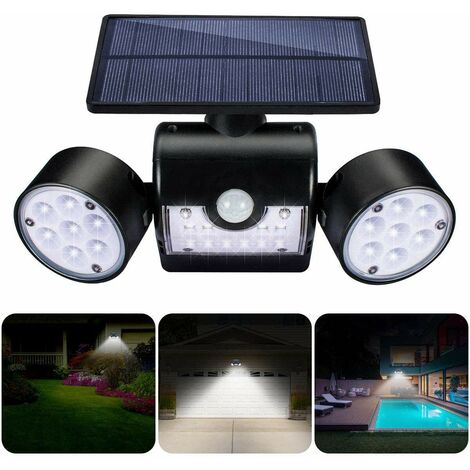 Luz solar para exteriores, luz solar de pared para exteriores, con 30 focos LED impermeables de doble cabezal, rotación de 360 grados, con sensor de movimiento para jardín