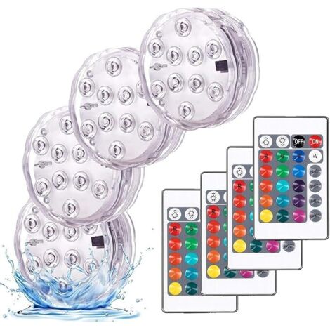 Luz subacuática con control remoto, 4 piezas de iluminación LED para piscina, iluminación de piscina subacuática, luces decorativas para piscina, fuente, estanque, acuario, fiesta [clase energética A]