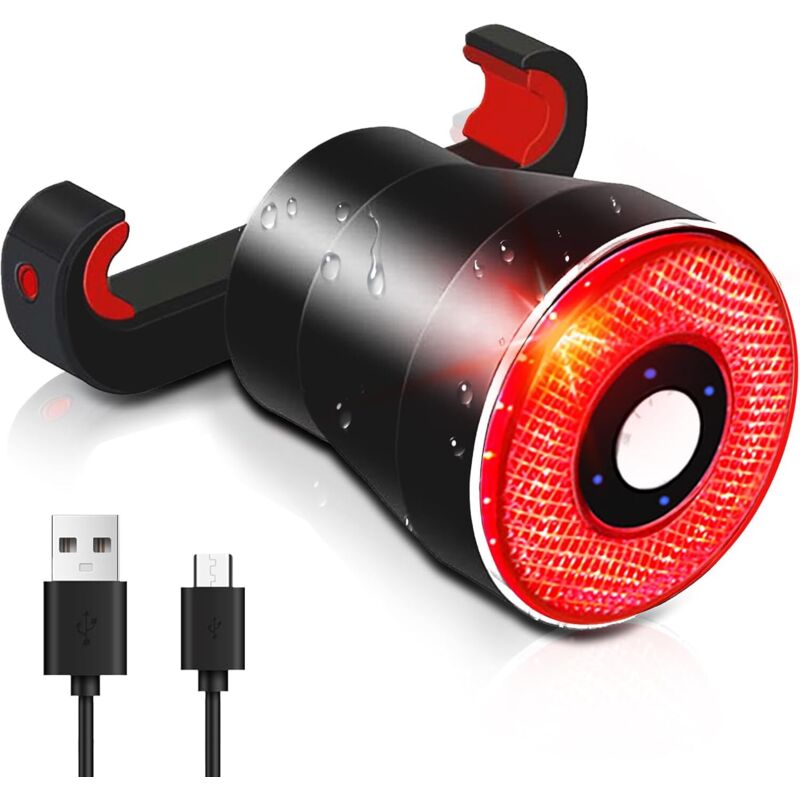Luz trasera inteligente para bicicleta, recargable por USB, inducción de frenado, IPx6 resistente al agua, arranque y parada automáticos, luz trasera