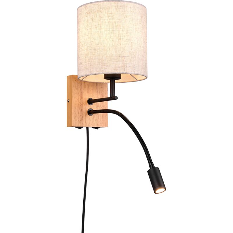 Trio Leuchten - applique nilam 212879236, bois naturel, abat-jour, sans 1X E27, bras de lecture avec led 3,1 watts, flex connect,