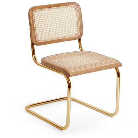 LÚZETE - CHAISE WEBSTER EN ROTIN NATUREL AVEC PIEDS DORÉS - Naturel