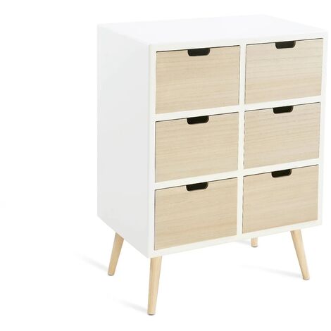 LÚZETE - COMMODE 6 TIROIRS MALOKAI - Blanc - Naturel