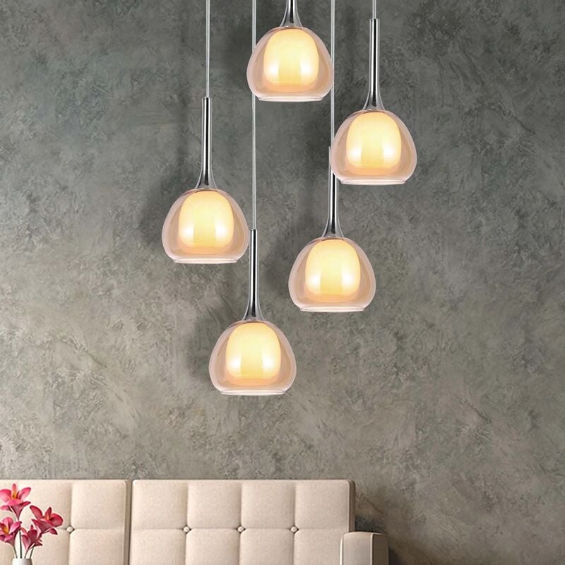 

Lúzete - Lámpara De Techo 5 Luces Cristal Exterior Ámbar Interior Blanco Ø45 Nolina