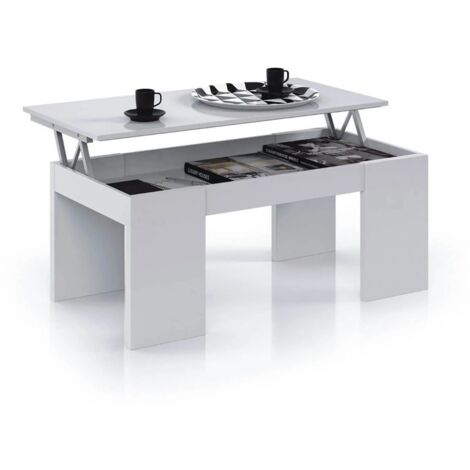 LÚZETE - MESA DE CENTRO ELEVABLE BLANCO BRILLO FLAVIO - Blanco Brillo
