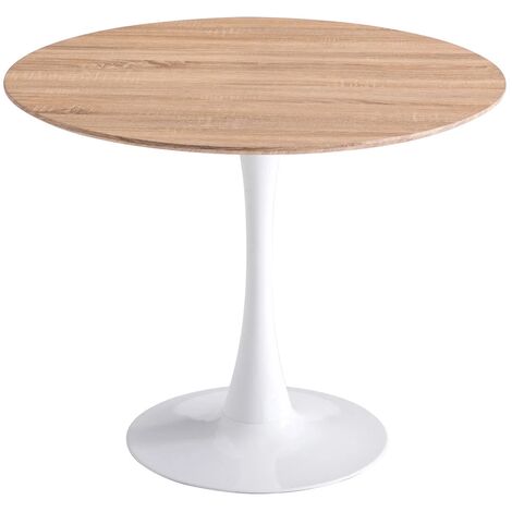 LÚZETE - MESA SAN ANTONI Ø90 CM PATA BLANCA TAPA NATURAL