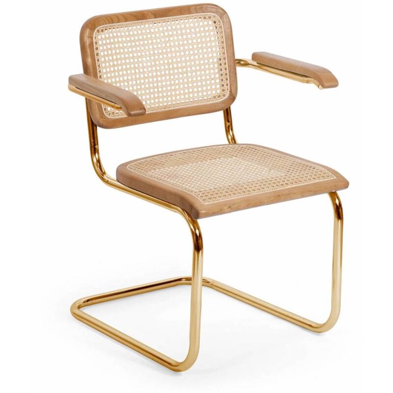 

SILLA WEBSTER CON REPOSABRAZOS RATTAN NATURAL PATAS DORADAS - Lúzete