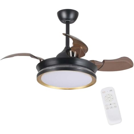 LÚZETE - VENTILADOR DE TECHO LED 40 W REGULABLE PALAS PLEGABLES SHEVON - Negro-dorado