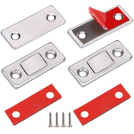 LYCXAMES -- Aimant Porte Placard Loquet Magnetique 4 Pièces Ultra Mince Loqueteaux Magnétiques en Métal à Coller Aimant Fermeture Adhésif Aimant Puissant pour Porte Coulissante Tiroirs Fenêtre Armoire
