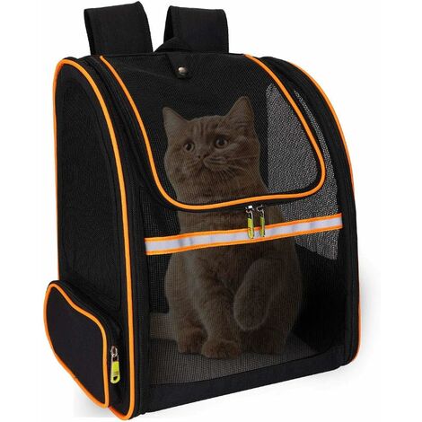 LYCXAMES -- Bolsa de transporte para perros y gatos Mochila plegable de doble hombro para mascotas Cestas de transporte transpirables con ventana de malla para viajes Tren Coche Avión Negro