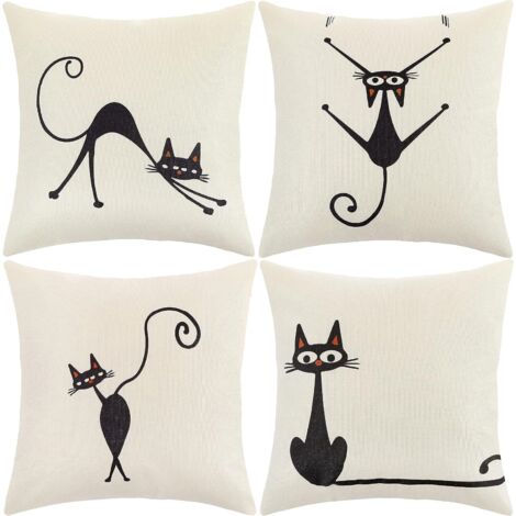 LYCXAMES -- Housse de Coussin, Housse Coussin 45x45 Taie d'oreiller Lot de 4 Housses Coussin Decoratif Fleurs La Vie Marine Plante Tropicale Schéma pour Canapé Chaise de Salon (Chat-Coton Lin)