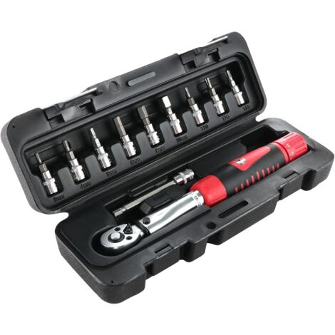 AIDUCHO LYCXAMES Juego de llaves dinamométricas de 1/4" 2-24 Nm llave dinamométrica ajustable para bicicleta de carretera, MTB, motocicleta (11 piezas-rojo)