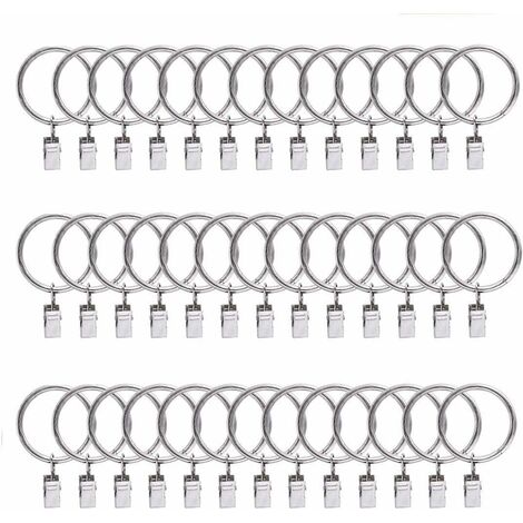 LYCXAMES -- Lot de 40 anneaux à rideaux avec pinces, diamètre des anneaux décoratifs en métal antirouille pour rideaux et tringles à rideaux