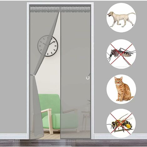 MagnéTique Rideau De Porte Store Moustiquaire sans Percer pour Porte d Entrée Intérieur/Patio/Coulissante, Gris
