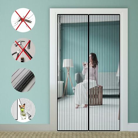 LYCXAMES Moustiquaire pour Porte, Rideau Moustiquaire Porte Magnétique, Maille Ultra Fine, Aimants Puissants, Fermeture Automatique, Rideaux Anti Mouche Pour Porte, Patio, Couloirs, Noir