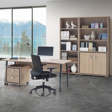 Bureau droit 200 cm chêne clair Exprim, tout le mobilier.