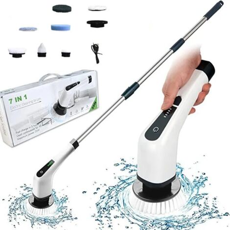 LYERCW - Brosse de nettoyage électrique sans fil 7 en 1 avec manche long rétractable pour salle de bain et toilettes, balai électrique pour sols.