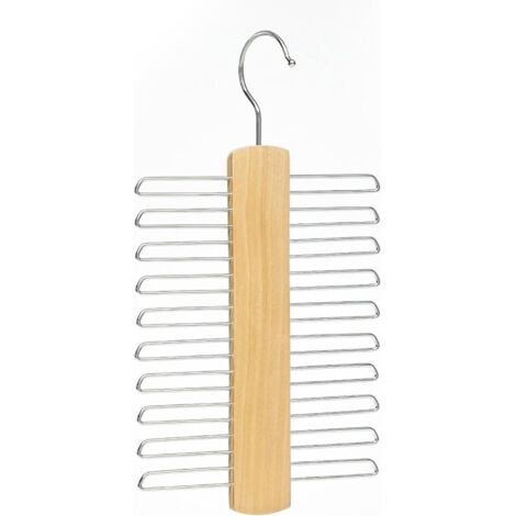 LYERCW - Porte-cravates en bois avec 20 barres chromées et crochet pivotant - Organisateur de cravates élégant pour dressing