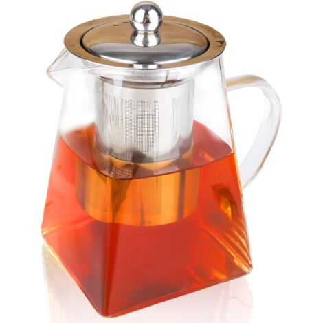 LYERCW - Théière carrée en verre avec infuseur, en verre borosilicate résistant à la chaleur, avec filtre, 550 ml / 18,6 oz