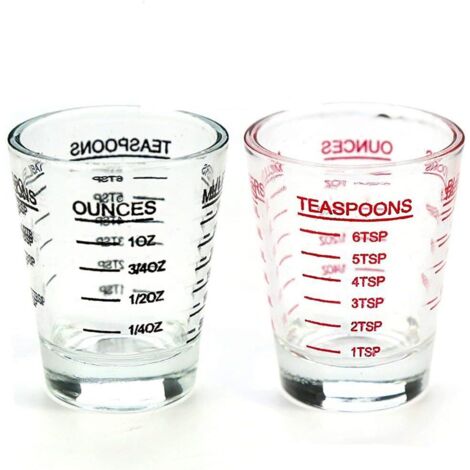 LYERCW - Verre doseur rond en verre épais pour expresso, 30 ml (noir et rouge), 4 caractéristiques.