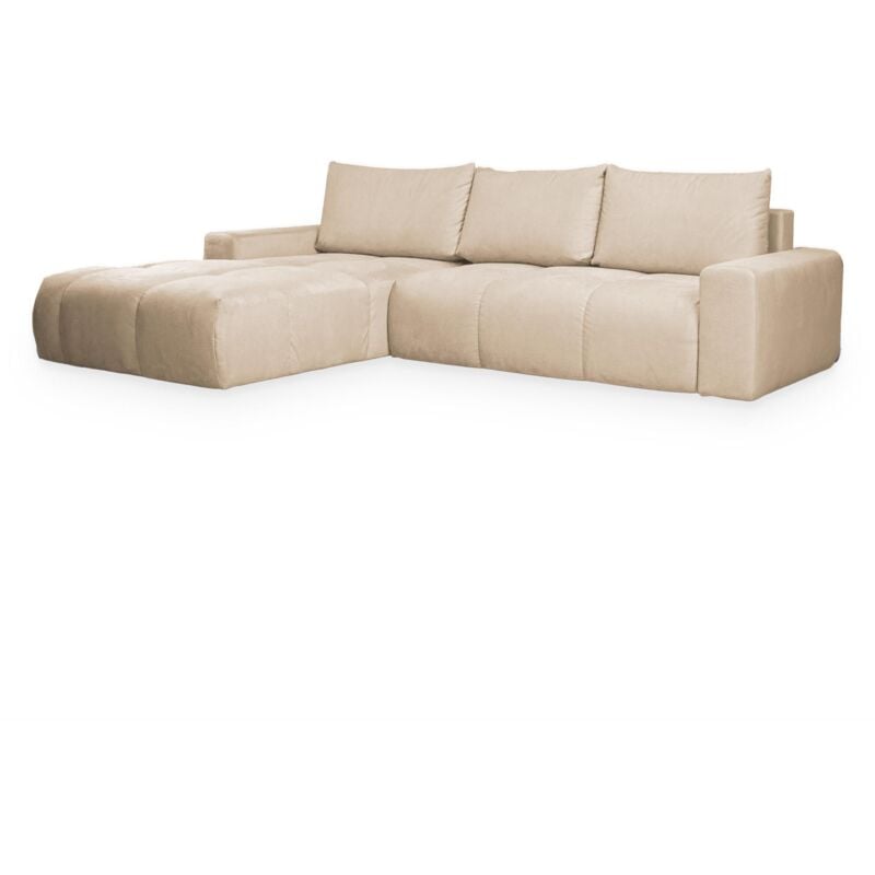 Mobilier Deco - lygie - Canapé d'angle convertible avec coffre en velours beige - Angle gauche