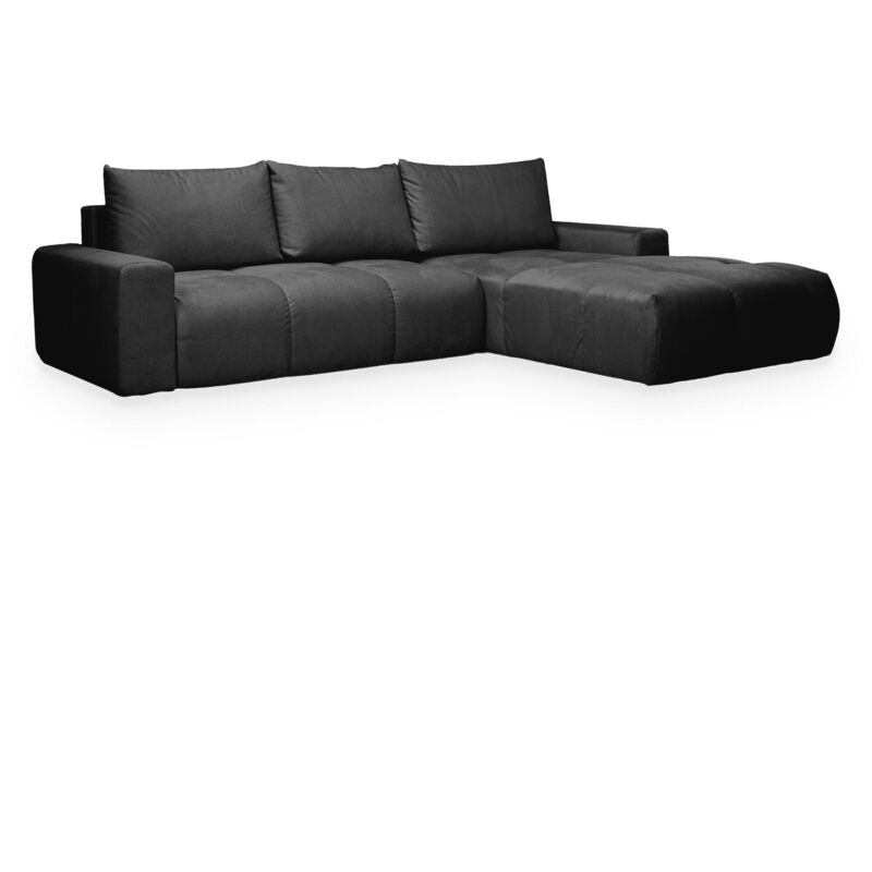 Mobilier Deco - lygie - Canapé d'angle convertible avec coffre en velours gris foncé - Angle droit