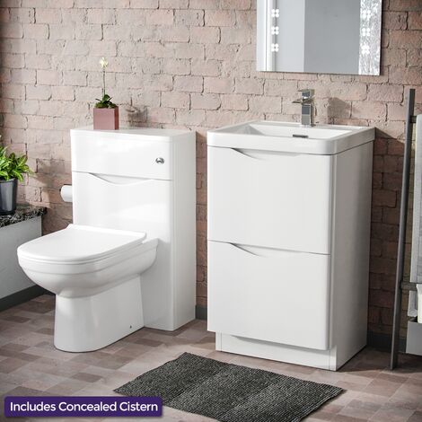 Lyndon 500mm 2 Drawer Vanity Basin Unit, WC Unit & Elso Back to Wall Toilet White