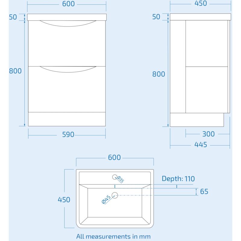 Lyndon 600mm Light Grey Bathroom Basin Freestanding Vanity Unit Dwi60 Lg