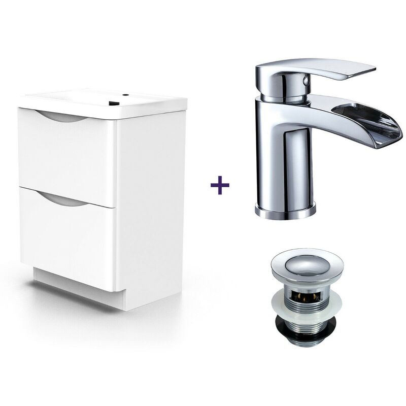 Lyndon White Basin Vanity Unit and Tap with Waste Set