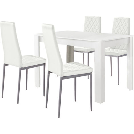 Lynn & Brooke-Ensemble de Table à Manger 120x80cm avec 4 Chaises Blanc