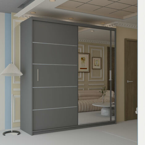 Lyon Double Sliding Door Wardrobe with Full-Length Mirror-Grey 120cm