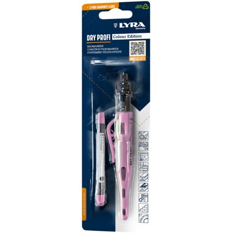 LYRA DRY - Marcatori professionali per la costruzione Colour Edition rosa + 3 mine in blister, grafite, set da 2 pezzi, 1 pezzo